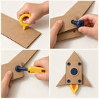 How the bolts work: punch a hole, push the bolt through two pieces, twist it with the driver, finished cardboard rocket